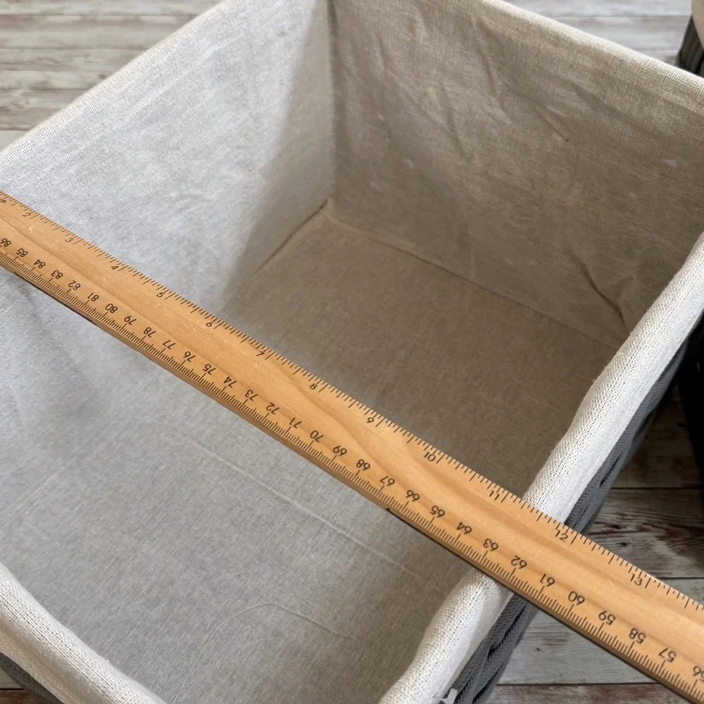 Pair Woven Fabric Baskets with Linen Liner Gray Beige 15